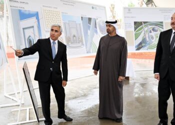 Prezident İlham Əliyev və Prezident Şeyx Məhəmməd bin Zayed Al Nəhyan Yeni Şuşa məscidində tikinti işlərinin gedişi ilə tanış olublar