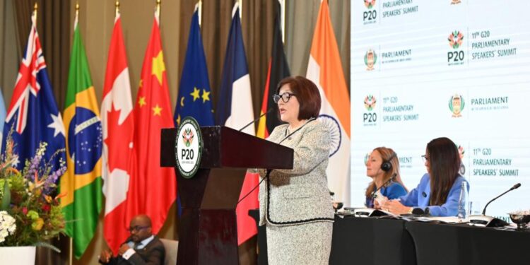 Milli Məclisin sədri Sahibə Qafarova Cənubi Afrika Respublikasında G20 Parlament Sədrlərinin 11-ci Sammitində çıxış edib