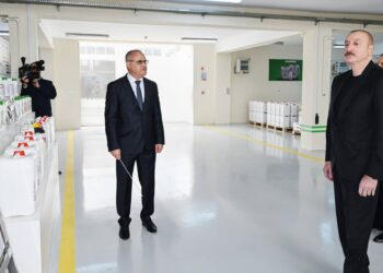 İlham Əliyev Sabirabadda aqrokimyəvi vasitələrin istehsalı müəssisəsinin fəaliyyəti ilə tanış olub