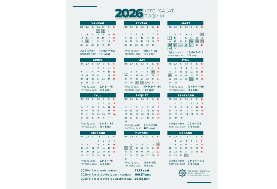 2026-cı ilin qeyri-iş günləri